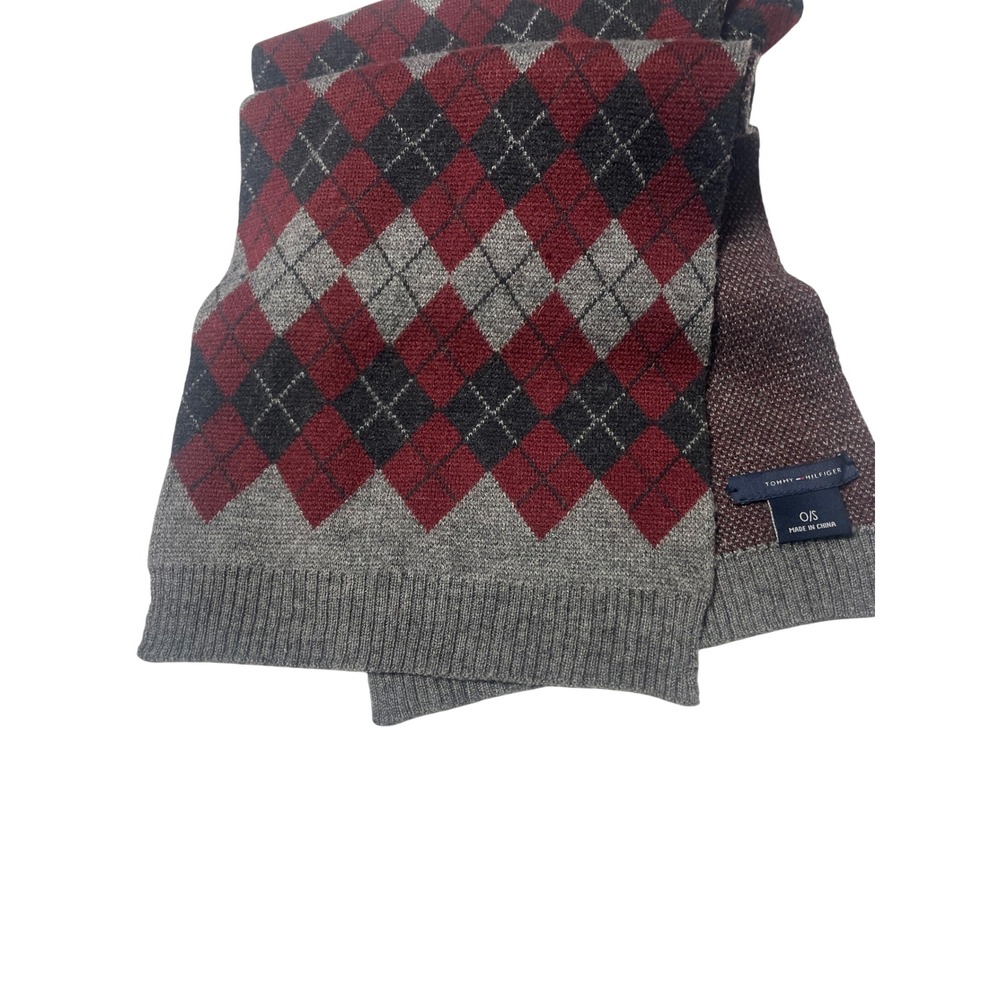 Tommy Hilfiger Argyle Knit Wool Blend Winter Scarf Unisex OneSize